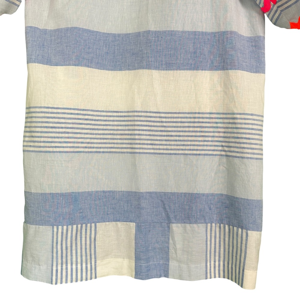 Vilagallo Tunic Dress 42 10 Blue White Stripe Linen Blend Pockets Resort Coastal - Picture 6 of 14